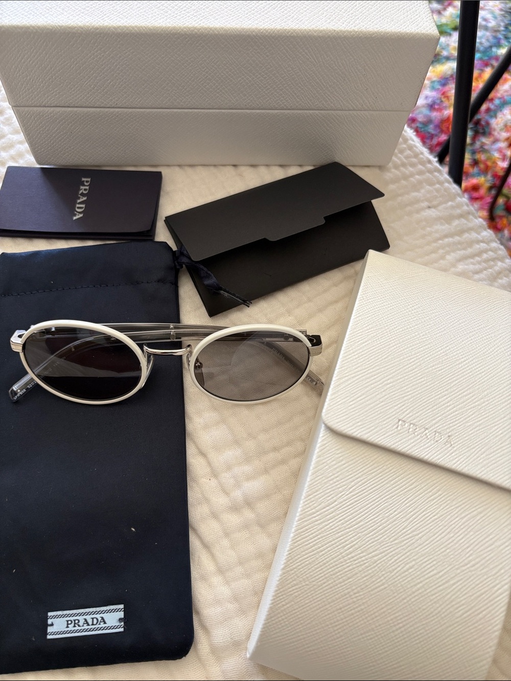 Prada Silver Metal Oval Sunglasses with Black Lenses